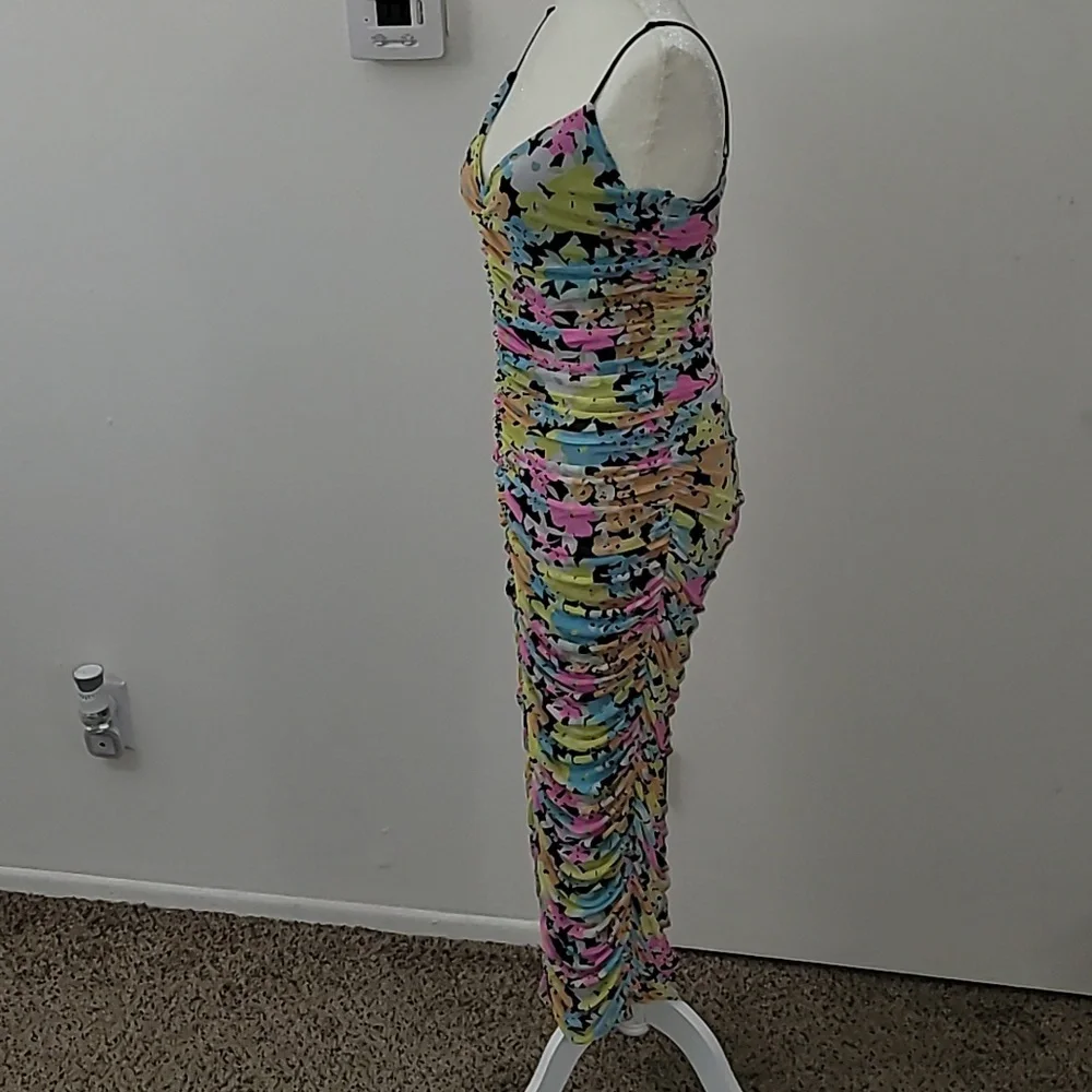 ARFM Ruched Mesh Midi Slipdress in Sky Floral Size Large NWT - Picture 11 of 15